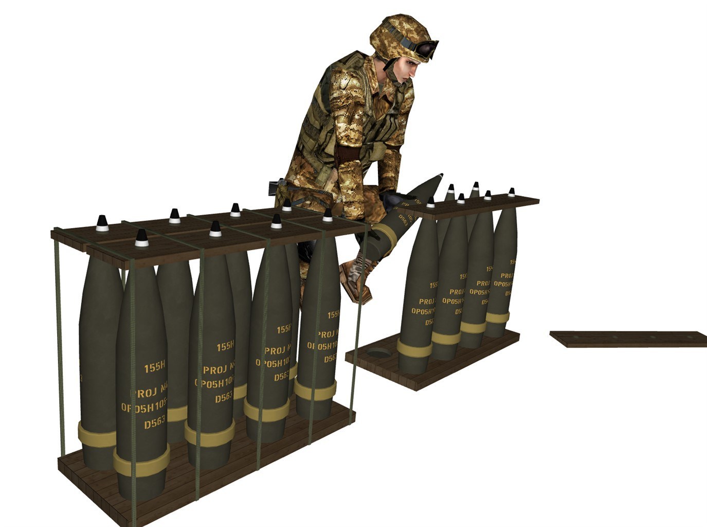 Soldier with howitzer shells models