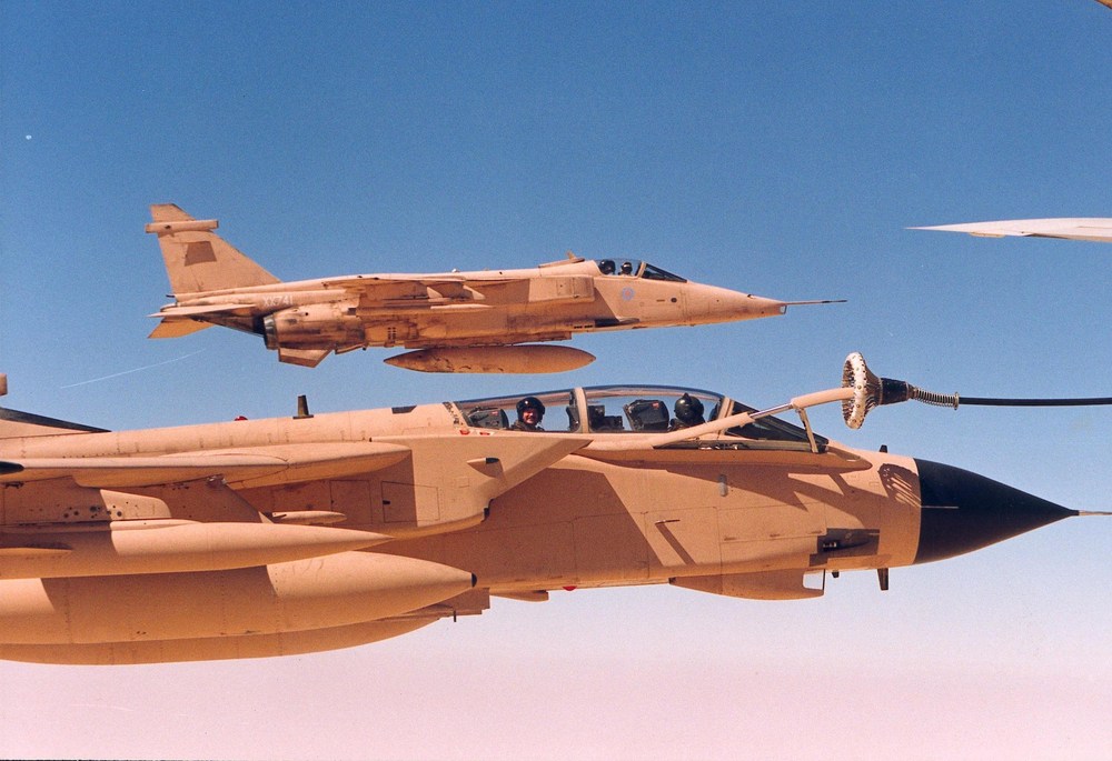 The pilot of Jaguar XX741 watches intently as a Tornado tops off from the VC10 tanker. Nick Wilcock.jpg
