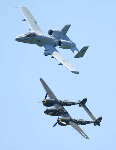 A-10 & P-38 over Columbia