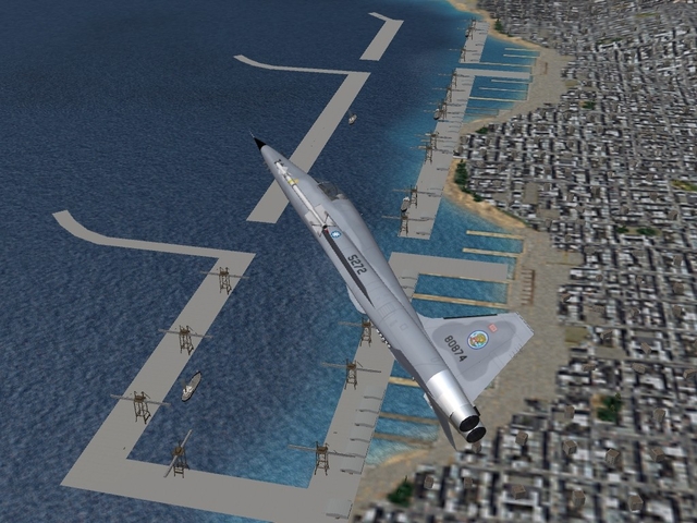 F-5E over Port of Gaoxiang