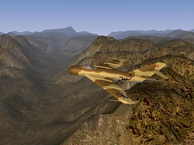 Scorpion squadron's MiG-17F flying over Desert Mountain