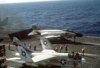 A-7B and F-4B onboad the USS Coral Sea circa 70's