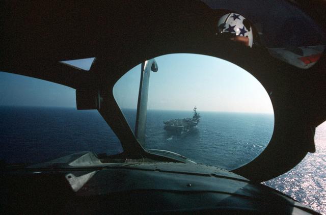 A shot from the cockpit of a EA-6B landing on a Forrestall c