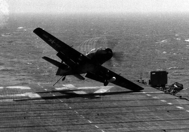 AD-4 coming in for a bad landing on board the USS Valley For
