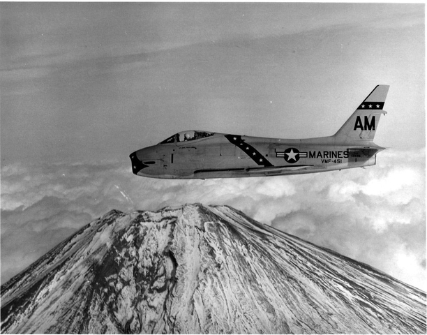 FJ-4 of VMF-451 over Mt. Fuji