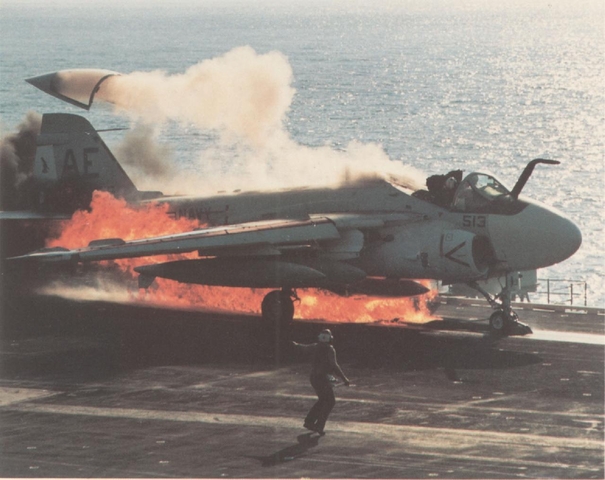 KA-6D on fire on the catapult