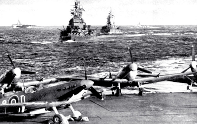 Royal Navy Seafires onboard an unknown RN Carrier