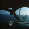 A shot from the cockpit of a EA-6B landing on a Forrestall c