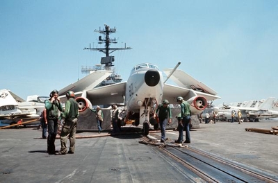 VQ-2 EA-3B Whale Waiting at a catapult onboard a US Navy air