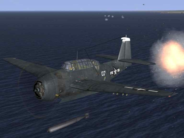 Avenger dropping torpedo 