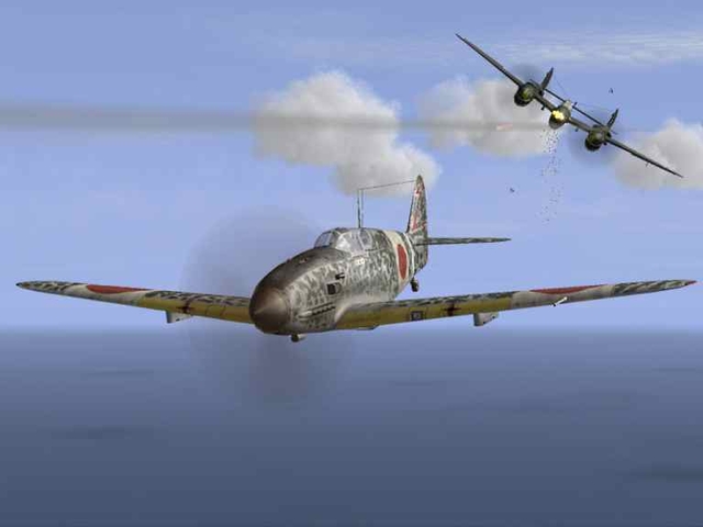 Ki-61 under attack from US Lightning ...