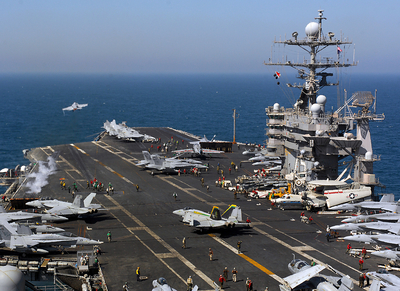 Busy flight deck of the USS Harry S. Truman CVN 75