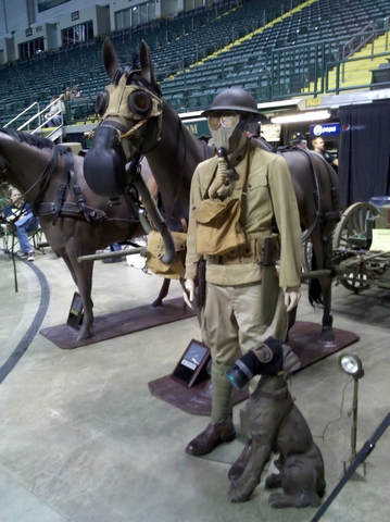 WW1 Horse pulled MG cart with Gas masked crew And animals