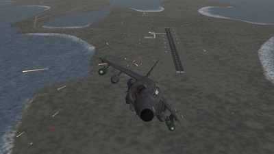 South Atlantic Terrain: Sea Harrier attacking BAM Malvinas.
