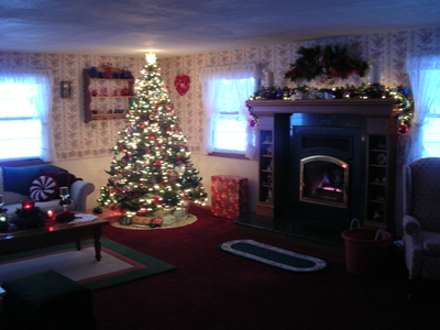 Big Christmas tree by the Fireplace