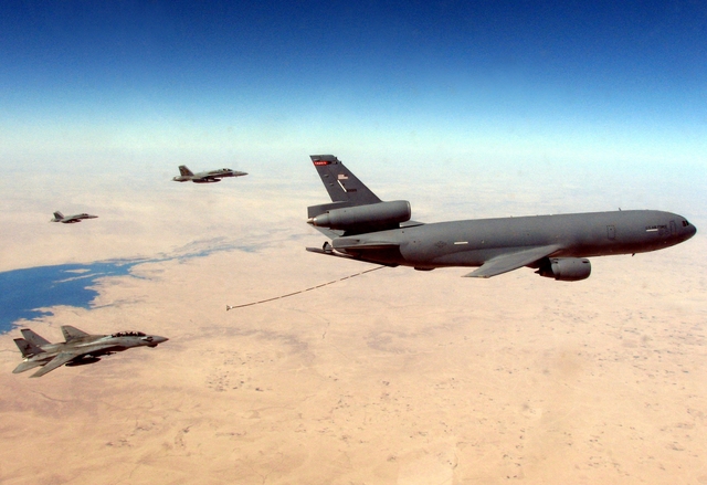 USAF F 14D And F 18C's prepare To refuel