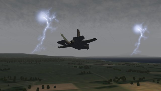 F-35A Lightning II Down Low While Lightning of a Different Kind Also Stings