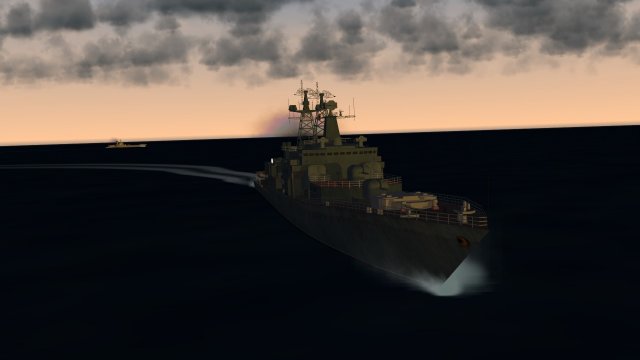 A Udaloy Makes An Aggressive Turn in the North Pacific Sunset